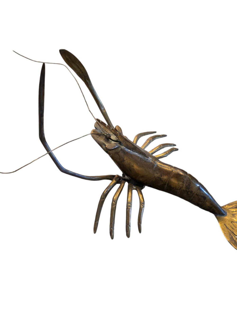 Vintage MCM Brass Lobster Shrimp Crawfish 12 inches Nautical Aged Patina